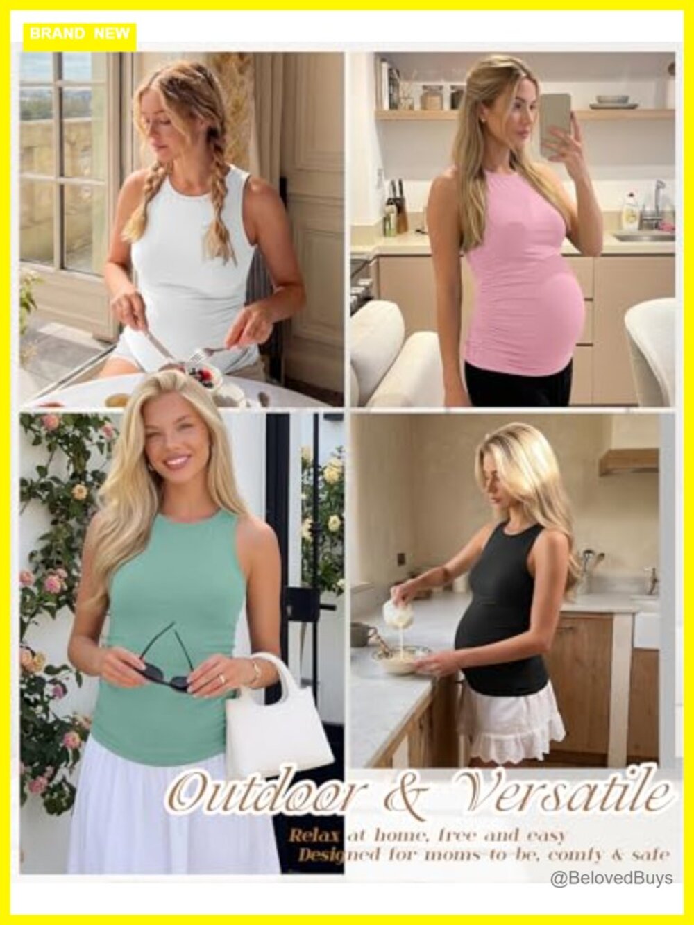 4 Pack Women's Maternity Tank Tops, Side Ruched Sleeveless Pregnancy Shirts - Picture 3 of 7